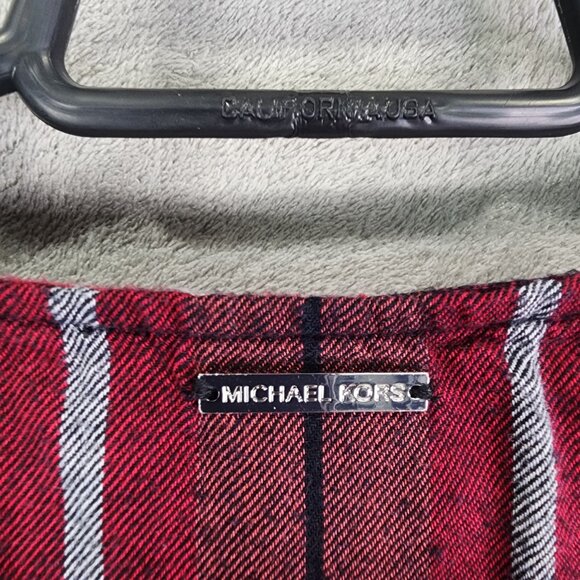 Womens Michael Kors Red & Black Plaid Blouse V-Neck Long Sleeve Size L - Picture 5 of 8